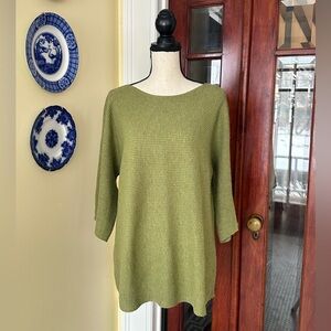 J. Jill | PureJill Olive Green Cashmere Blend Tunic Sweater, 3/4 Sleeves, Size M